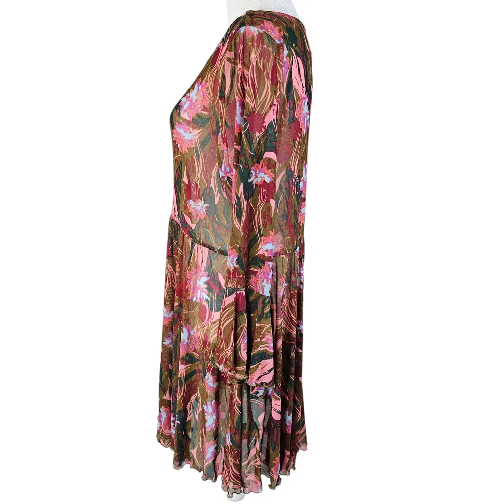 Free People Floral V-Neck Bell Sleeve Beach Babe Tunic - Picture 3 of 10